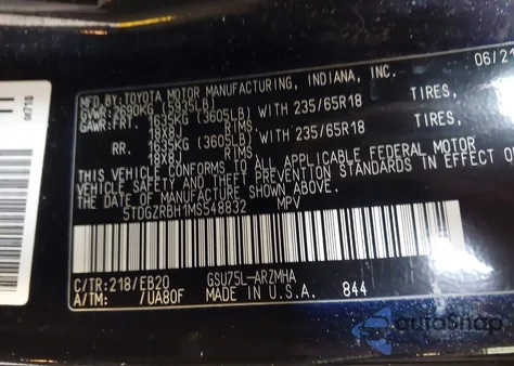 2021 Toyota Highlander Xle из США, поврежденный, VIN 5TDGZRBH1MS548832